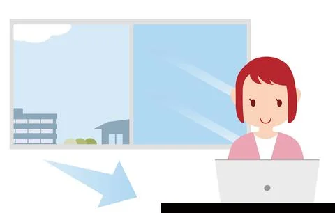 Illustration of a person touching a personal computer while ventilating the r 스톡 일러스트