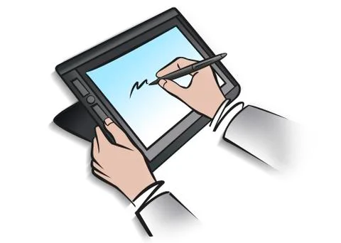 Illustration of person using digital tablet and stylus Stock Illustration