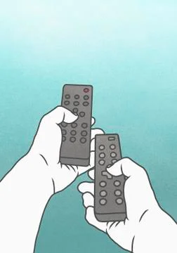 Illustration of person using remote controls against blue background Stock Illustration