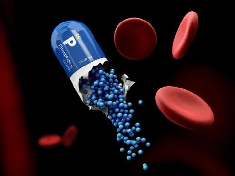 Illustration of Phosphorus mineral Capsule dissolves in the stomach Stock Illustration