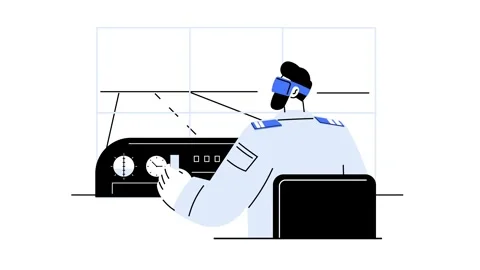 Illustration of a pilot using VR for flight simulation in a modern cockpit Stock Footage 304967269
