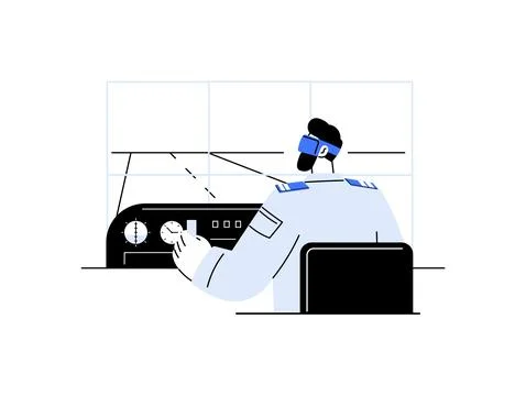 Illustration of a pilot using VR for flight simulation in a modern cockpit .. Stock Illustration