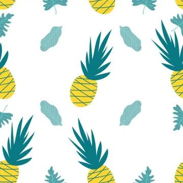 Illustration of pineapple on blue background, vector seamless fashionable beige Stock Illustration