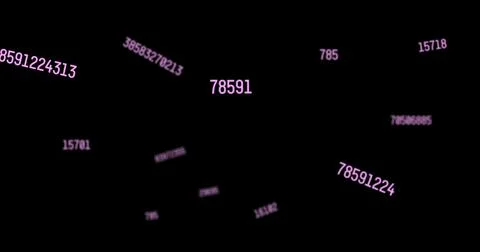 Illustration of pink multiple numbers over black background, copy space Illustrazione stock
