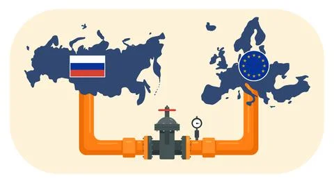 Illustration of a pipe with energy resources between Russia and the European  Stock Illustration