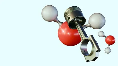 Illustration of a piston engine and connecting rod with molecular of H2O Stock Illustration