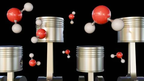Illustration of a piston engine and connecting rod with molecular of H2O Stock Illustration