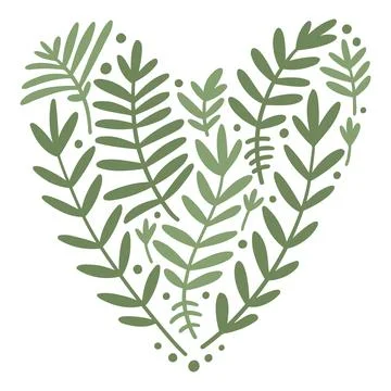 Illustration of plant elements in the shape of a heart. Botanical illustratio Illustrazione stock