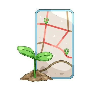 Illustration of Plant growth with a map Stock Illustration