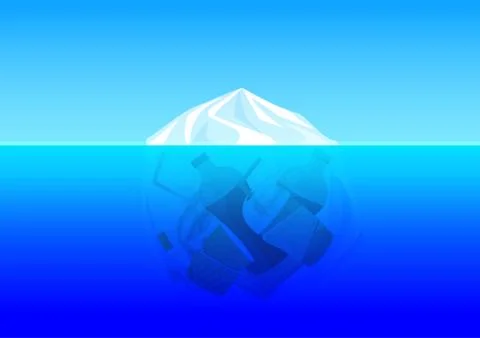 Illustration plastic bag environment pollution with iceberg mountain glacier  Illustrazione stock