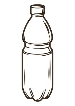Illustration of plastic bottle with beer. Object in engraving hand drawn style Illustrazione stock