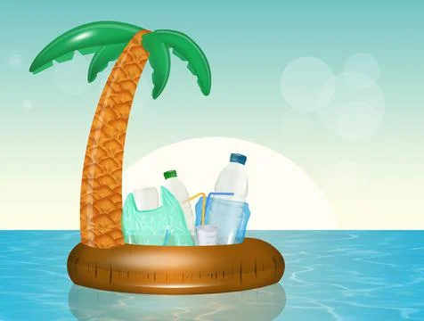 Illustration of plastic pollution in the sea Stock Illustration