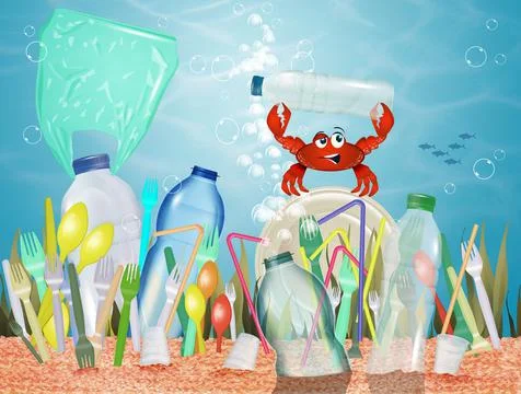 Illustration of plastic problem in the ocean Stock Illustration