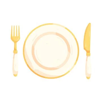 Illustration of plate with fork and knife 스톡 일러스트
