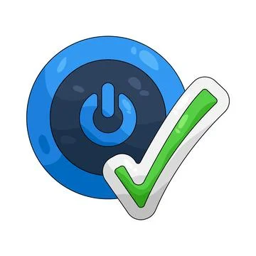 Illustration of power button with a checkmark Illustrazione stock
