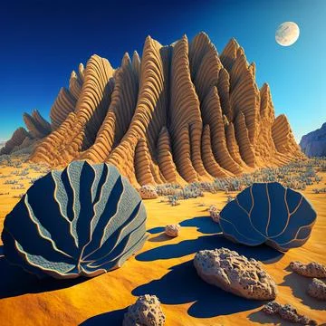 Illustration of prehistoric desert landscape, antediluvian ecosystem Stock Illustration