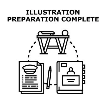Illustration preparation process completing with documents Stock Illustration