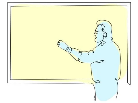 Illustration of a Presenter Gesturing Towards a Blank Board in a Classroom Stock Illustration