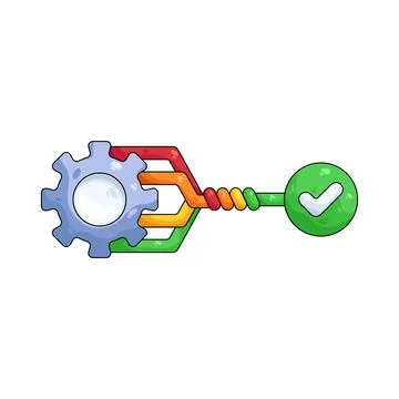Illustration of process flow with a checkmark 스톡 일러스트