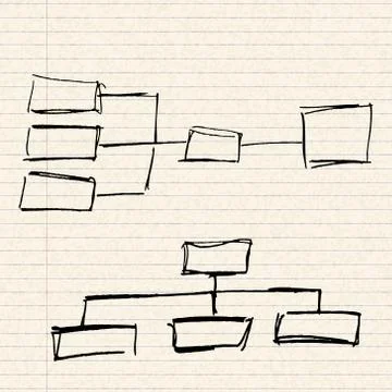 Illustration of process flows on a sheet of lined paper Illustrazione stock