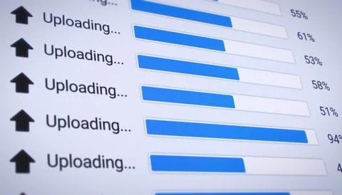 Illustration of the process of uploading multiple files from the Internet. Stock Illustration