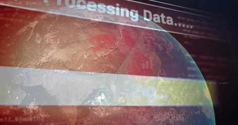 Illustration of processing data text with strips and programming language over 스톡 일러스트