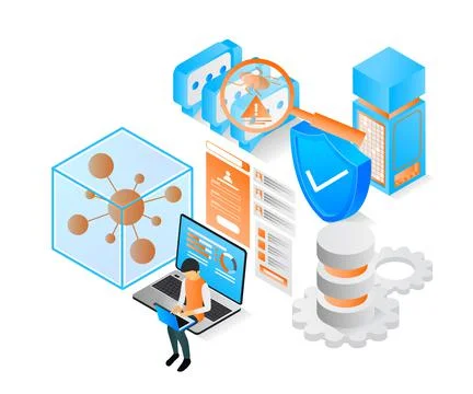 Illustration of a programmer fixing a security system Stock-Illustration