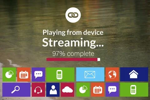 Illustration of progress bar with text and icons on device screen Stock Illustration