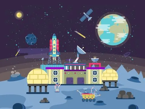 Illustration of a project to develop the planet surface,  permanent habitable Illustrazione stock