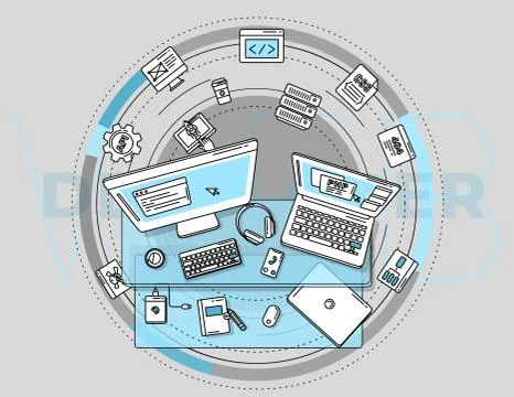 Illustration for promotion of web development services. 스톡 일러스트