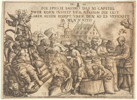Illustration to Proverbs XI, Vs. 26 The Hoarders of Grain (Proverbs 11:26)... Stock Photos