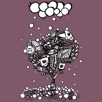 Illustration of psychedelic stylized tree, element for your design Stock Illustration