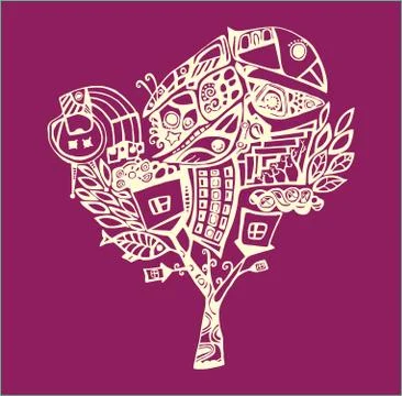 Illustration of psychedelic stylized tree, element for your design. Stock Illustration