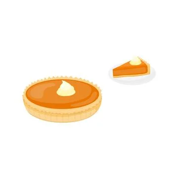 Illustration of pumpkin pie cake and slice. Stock Illustration