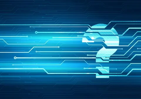 Illustration of question mark icon on circuit microchip background Stock Illustration