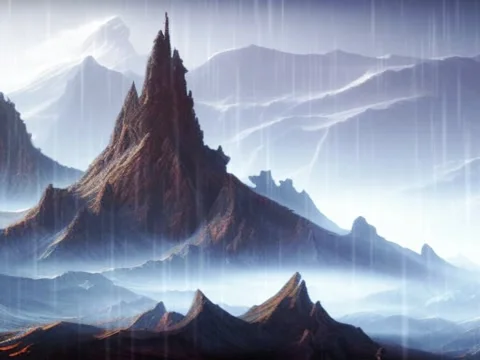 Illustration rain and thunder in mountain range Stock Footage 242453983