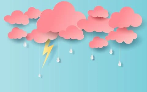 Illustration of Rain view with cloud and yellow lighting on blue sky.Rainy Illustrazione stock
