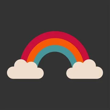 Illustration of a rainbow and two clouds. Dark tones. Vector image Stock Illustration