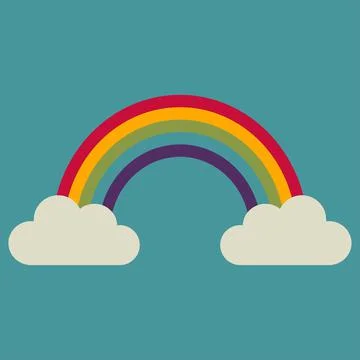 Illustration of a rainbow and two clouds. Dark tones. Vector image Stock Illustration