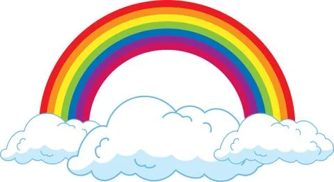 Illustration of rainbow with clouds, with white background vector-eps Stock Illustration