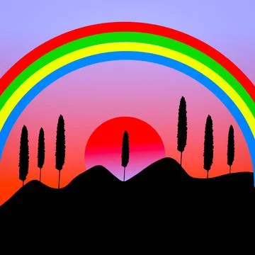 Illustration rainbow in the mountains Illustrazione stock