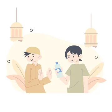 Illustration of Ramadan refusing to give people drink while fasting. sorry .. Stock Illustration