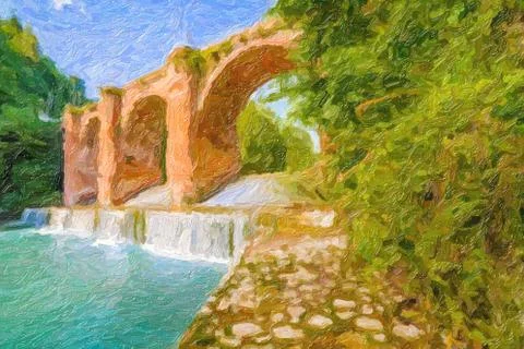 Illustration of rapids under bridge in masonry Illustrazione stock