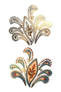 Illustration of a raster element of paisley of different shapes with patterns on Stock Illustration
