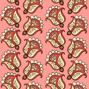 Illustration raster seamless paisley pattern with patterns on a pink background Stock Illustration