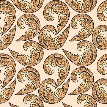 Illustration raster seamless paisley pattern with patterns on a beige background Stock Illustration