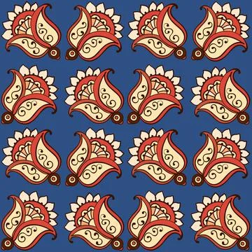 Illustration raster seamless paisley pattern with patterns on a blue background Stock Illustration