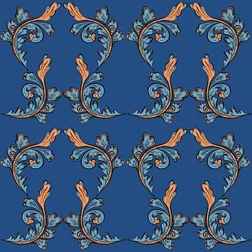 Illustration raster seamless paisley pattern with patterns on a blue background Stock Illustration