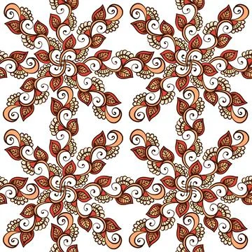Illustration raster seamless paisley pattern with patterns on white isolated Stock Illustration
