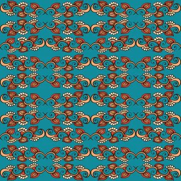 Illustration raster seamless paisley pattern with patterns on a blue background Stock Illustration
